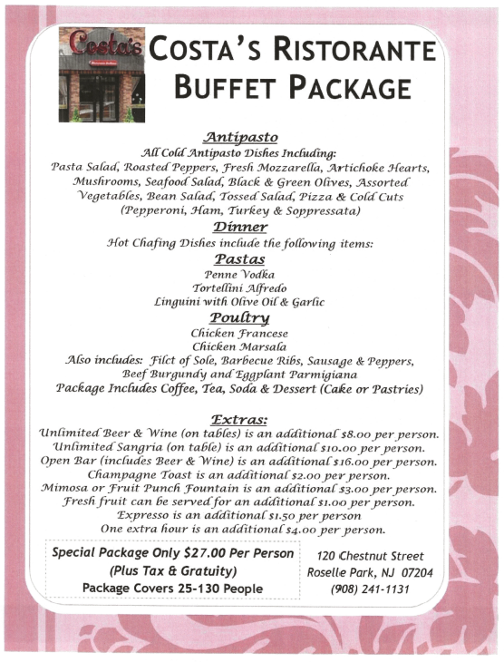 Costas Buffet Package Costas Restaurant And Pizzeria