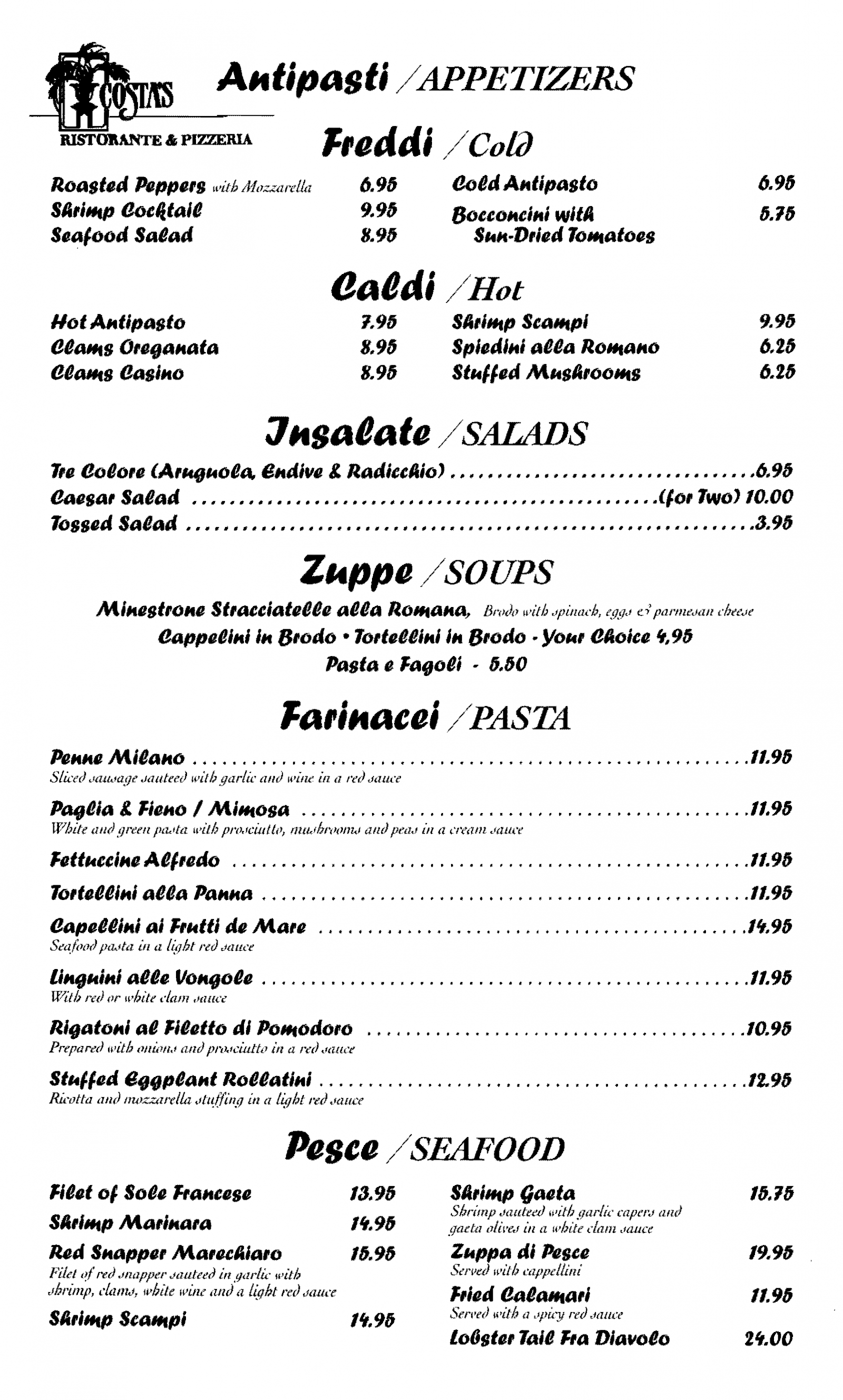 Restaurant Costa S Restaurant Pizzeria   Costasrestaurantmenu1 Page 1 1600x2657 